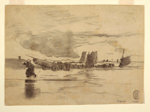 ドローイング、干潮時の海岸、カラーコーツ、イギリス、1881年