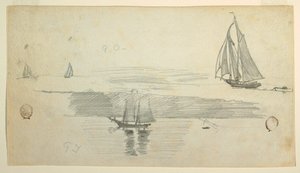 素描、4隻のスクーナー、おそらく1880年 作： ウィンスロー・ホーマー