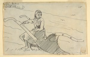 デッサン、鋤に座る少女、1879年