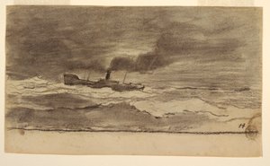 素描《漁船のある海景》カラーコーツ、イギリス、1881-82年 作： ウィンスロー・ホーマー