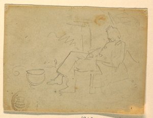 ドローイング、座った兵士、1862年 作： Winslow Homer