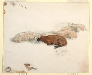 ドローイング、休む羊、1878年
