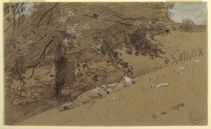 デッサン《木の下で休む羊飼いの女》1878年