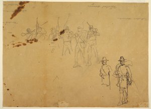 素描、歩兵単身フィギュアのスケッチと練習用サイン、1862年 作： ウィンスロー・ホーマー