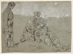 負傷した仲間に水を与える兵士の図面、1864年 作： ウィンスロー・ホーマー
