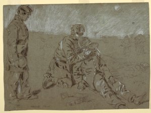 負傷した仲間に水を与える兵士の図面、1864年 作： ウィンスロー・ホーマー