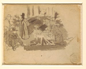 ドローイング、キャンプする兵士たち、1862年 作： ウィンスロー・ホーマー