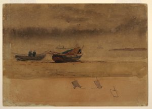素描、2隻の手漕ぎボートの船尾図、イギリス、1881-82年