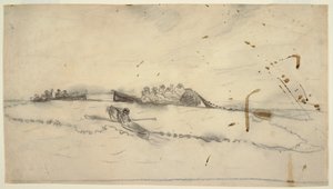 ドローイング、網を張る漁師と3隻のボート、1881-82年 作： ウィンスロー・ホーマー