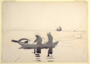 素描《手漕ぎボートに乗る2人の人物》1880年