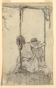 素描《ブランコに乗る二人の少女》1879年