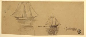 素描、2隻のスクーナーとドリー、1880年頃 作： ウィンスロー・ホーマー