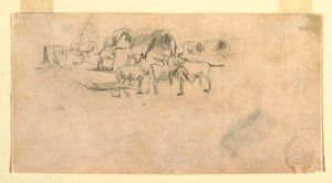ドローイング、キャンプ中の荷馬車列、1862年