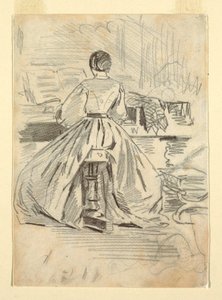 素描《ピアノを弾く女》1862年 作： ウィンスロー・ホーマー