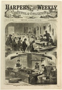 マサチューセッツ州ウォータータウンにある米国工廠でのカートリッジの充填 作： Winslow Homer