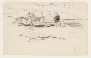 漁師とカヌーに乗った 2 人の男性 作： Winslow Homer