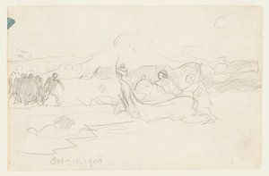 ドリーを浜辺に打ち上げる漁師 作： Winslow Homer