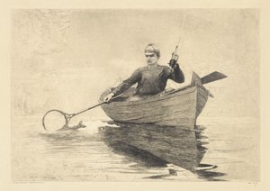 フライフィッシング、サラナク湖、1889 作： Winslow Homer