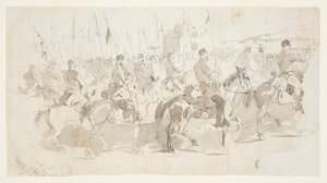 マクレラン将軍の第 6 騎兵連隊、オールド ポイント コンフォートに向けてアレクサンドリアに乗り出す 作： Winslow Homer