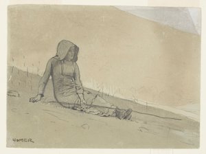 丘の中腹に座る少女 作： Winslow Homer