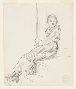 ポーチのステップに座っている女の子 作： Winslow Homer