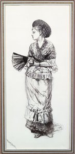 ファンの女の子（紙に木炭） 作： Winslow Homer