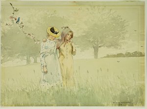 1879年にオーチャードを散歩する女の子 作： Winslow Homer