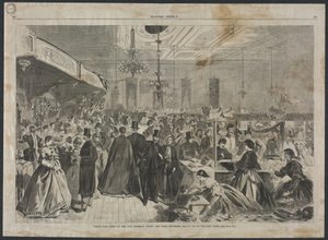 1861年12月、ニューヨーク市の集会所で開かれた市の貧困を救済するための大博覧会 作： Winslow Homer