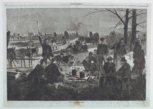 幌馬車隊の停止、ハーパーズ ウィークリー、1864 年 2 月 6 日、88 ～ 89 ページより 作： Winslow Homer