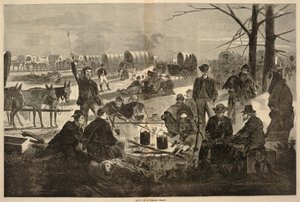1864年2月6日付『ハーパーズ・ウィークリー』誌より「荷馬車列車の停車 作： Winslow Homer