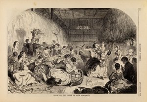 ニューイングランドでトウモロコシを籾摺りする（1858年11月13日号『Harper