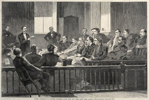 裁判官、最高裁判所、ニューヨーク市庁舎、ニューヨーク、1869年。 作： Winslow Homer