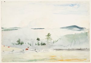 朝もやの中に鹿がいる風景 作： Winslow Homer