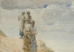 The Cliff、Cullercoats、c.1881-82（網目紙に水彩と木炭） 作： Winslow Homer