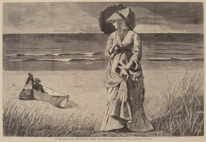 ビーチで - 2 つは会社、3 つはなし、1872 年に出版されました。 作： Winslow Homer