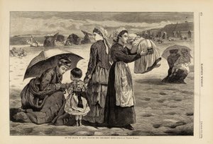 ロングブランチの浜辺で--『子供の時間』（『ハーパーズ・ウィークリー』1874年8月15日号より 作： Winslow Homer