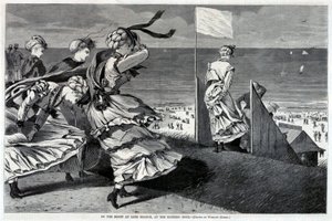 ロング・ブランチの断崖にて、海水浴の時間に（『ハーパーズ・ウィークリー』1870年8月6日号より 作： Winslow Homer