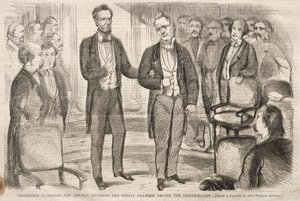 就任式前に上院本会議場に入るブキャナン大統領とリンカーン大統領 作： Winslow Homer