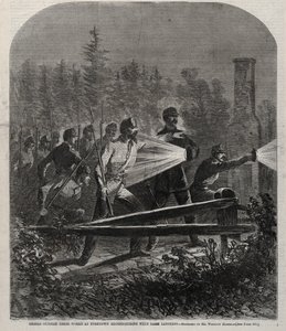 ダークランタンで偵察するヨークタウンでの作品の外の反逆者、1862年。 作： Winslow Homer