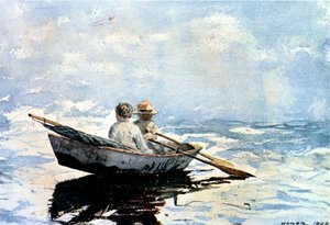 ボートを漕ぐ、1880（ボード上の紙にトイレ） 作： Winslow Homer