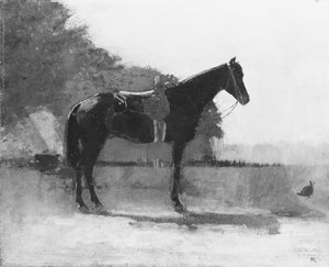 カリフォルニア州ファーム ヤードのサドル ホース。 1870-75。 作： Winslow Homer