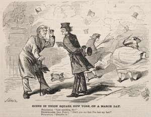 マーチの日のニューヨーク、ユニオン・スクエアの風景 作： Winslow Homer