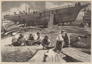 Ship-Building, Gloucester Harbor, 1873年発行。 作： Winslow Homer