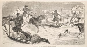 1859年、ボストンのヘイマーケットスクエアでのそり。 作： Winslow Homer