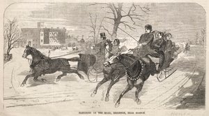 1859年、ボストン近郊のブライトンの道路にそり。 作： Winslow Homer