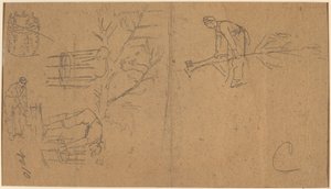 兵士たちは苗木を伐採し、苗木を編んでかごを作る [裏面] 作： Winslow Homer