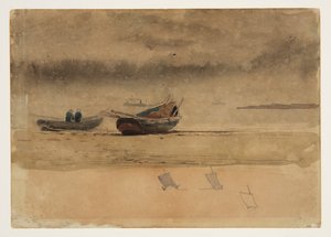 イングランドの 2 つの手漕ぎボートの船尾ビュー 作： Winslow Homer