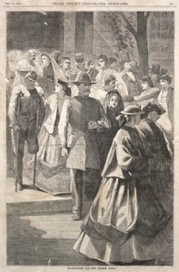 感謝祭-教会ポーチ、1865年。 作： Winslow Homer