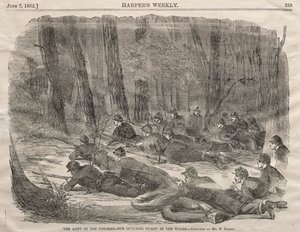 ポトマックの軍隊-森の外れのピケット、1862年。 作： Winslow Homer