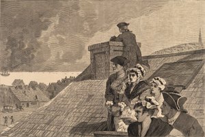 バンカーヒルの戦い--ボストンのコブの丘から戦いを見る（1875年6月26日付『Harper